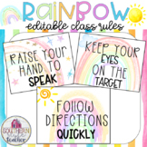 Rainbow Watercolor Classroom Theme Editable Class Rules