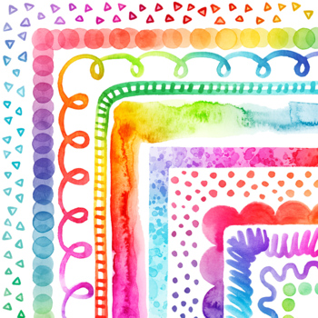 Preview of Rainbow Watercolor Clipart Page Borders - Colorful Bright Clip Art Frames PNG