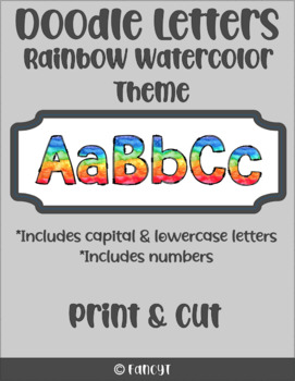 Preview of Rainbow Watercolor Doodle Letters for Bulletin Board