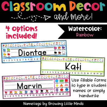 Preview of Rainbow Watercolor EDITABLE Nametags Classroom Decor