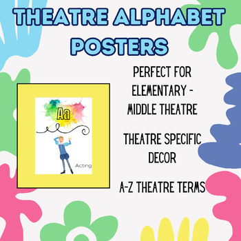 Preview of Rainbow Watercolor Elementary Theatre Alphabet Posters BUNDLE