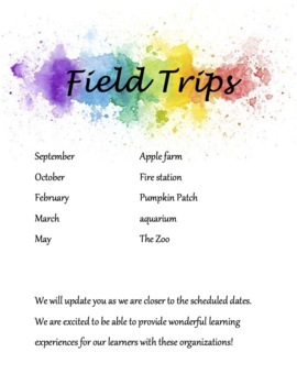 Preview of Rainbow Watercolor Field Trip Form