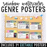 Rainbow Watercolor Reading Genre Posters for Bulletin Boar