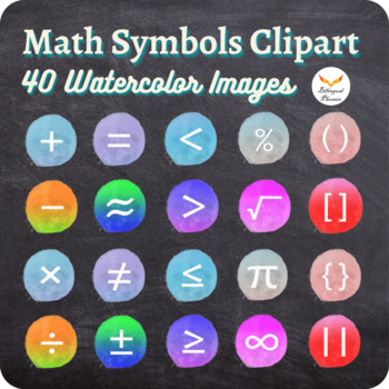 Preview of Rainbow Watercolor Math Symbols Clipart TpT Seller Commercial Use Clip Art