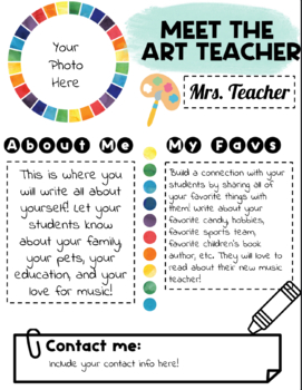 Preview of Rainbow Watercolor Meet the Art Teacher Letter Back to School *FREEBIE* 