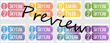 Preview of Rainbow Watercolor Name Tags - Desk Name Plates - Editable