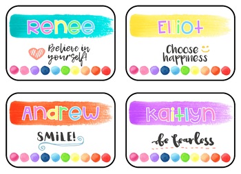 rainbow watercolor name tags editable by miss leasks