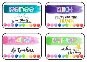 rainbow watercolor name tags editable by miss leasks