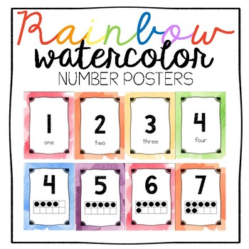 Preview of Rainbow Watercolor Number Posters