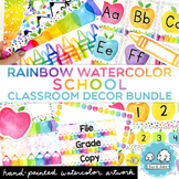 Rainbow Watercolor SCHOOL Classroom Decor Bundle