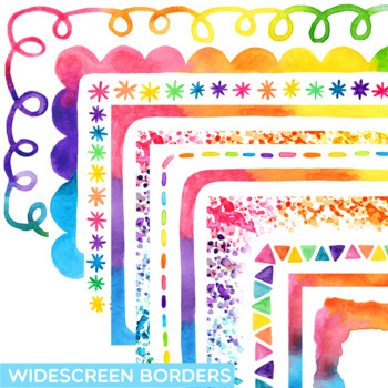 Preview of Rainbow Watercolor SLIDE Borders Clipart - Editable Google Slides Templates
