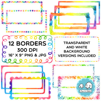 Rainbow Watercolor SLIDE Borders Clipart - Google Slides Templates