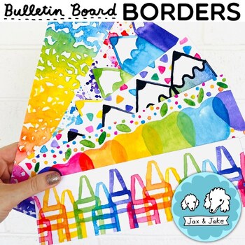 Preview of Rainbow Watercolor School Bulletin Board Borders, Printable Classroom Decor