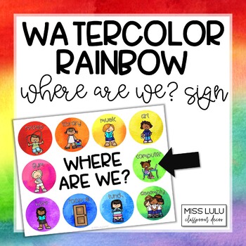 Preview of Rainbow Watercolor Where Are We? Door Sign