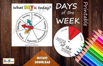 Preview of Rainbow Week Wheel, Printable Days of the Week, Calendar - Distance learning