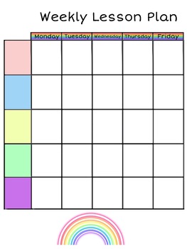 Rainbow Weekly Lesson Plan Sheet by Stephanie Torres | TPT