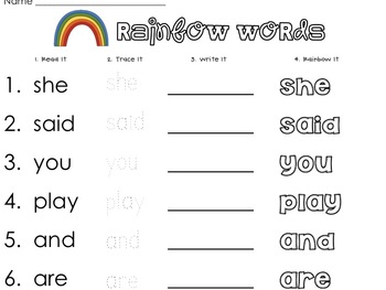 Rainbow Words (Paper Practice for teaching first grade words) | TpT