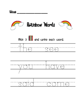 Rainbow Words Sight Words Literacy Center by Kreative in Kinder | TpT
