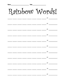Rainbow Words Worksheet for Word Work by Mrs Jansen | TpT