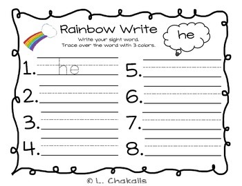 Rainbow Write - Kindergarten Sight Word Activity by Mrs Chakalis