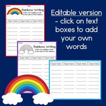 Rainbow Writing Editable Spelling Practice by Paula's Primary Classroom