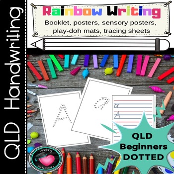 Preview of Rainbow Writing Handwriting Practice QLD Beginners font dotted