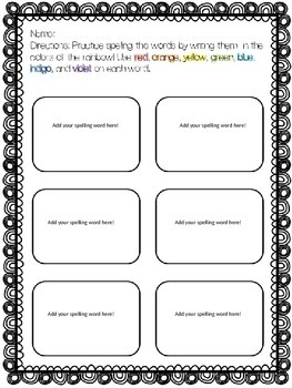 Rainbow Writing Spelling Words (editable) by Miss Martel's Special Class