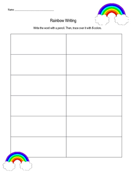 rainbow writing worksheet by kristin lichliter tpt