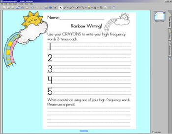 Preview of Rainbow Writing worksheet w/ SMARTBOARD display