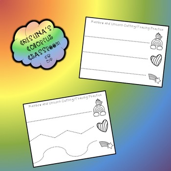 Preview of Rainbow and Unicorn Cutting and Tracing Practice - Printable PDF Version 1