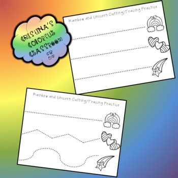 Preview of Rainbow and Unicorn Cutting and Tracing Practice - Printable PDF Version 2