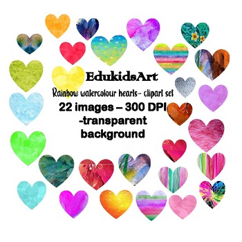 Preview of Rainbow Hearts Clip Art {Multicolour Watercolour Hearts}