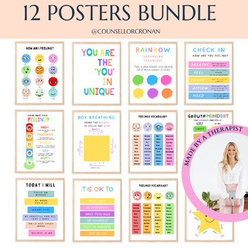 Rainbow poster bundle, feelings check in, feelings thermometer, decor
