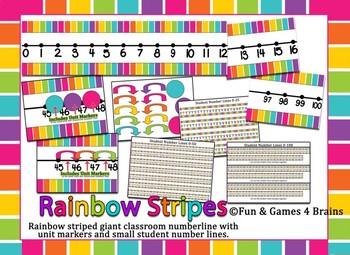 Preview of Rainbow striped Bright Neon Themed giant number line and student number lines