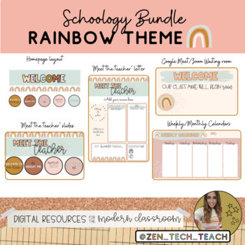 Preview of Rainbow theme ⋒ Bundle for Schoology (✎Editable) Homepage and "Meet the teacher"