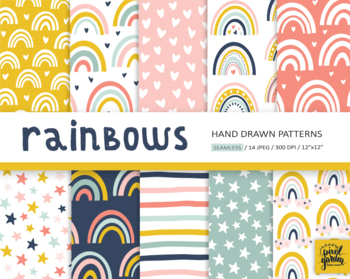 Preview of Rainbows Digital Paper. Boho Rainbow Ilustrations. Scandinavian Kids Prints.