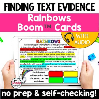 Preview of Rainbows Finding Citing Text Evidence Reading Boom Cards Task Cards with Audio
