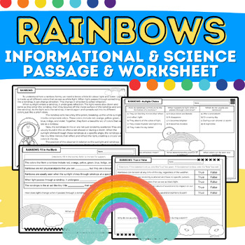 Preview of Rainbows: Informational Comprehension & Science Reading Passage & Worksheets