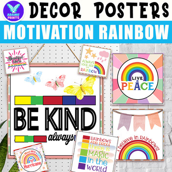 Preview of Rainbows Motivation Quotes Inspiration Classroom Decor Bulletin Board No PREP
