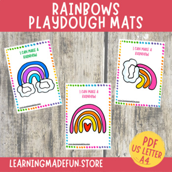 Preview of Rainbows Play Dough Mats, Preschool Task Cards, Play Doh Fine Motor Skills