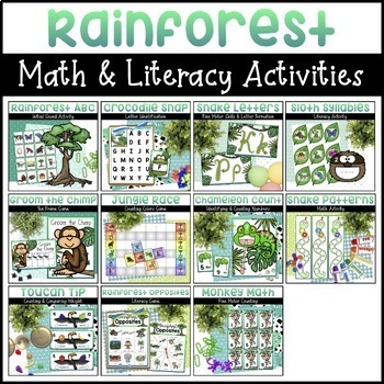Preview of Rainforest Activities for Preschool - Jungle Math & Literacy Centers