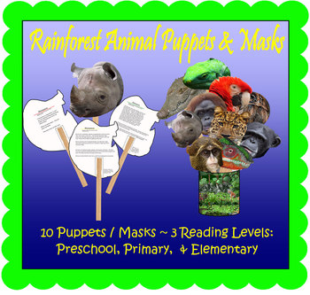 Rainforest Animal Puppet Masks (Included in Rainforest: Maps, Mural,  Minimuseum)