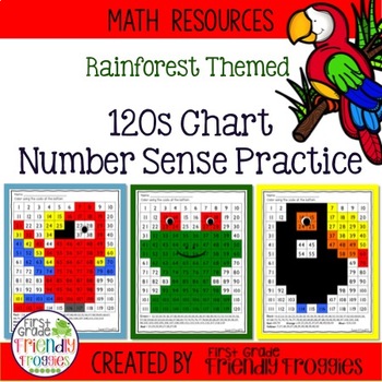 Preview of Math Coloring Sheets- 120s Chart- Rainforest Animal theme -Number Sense