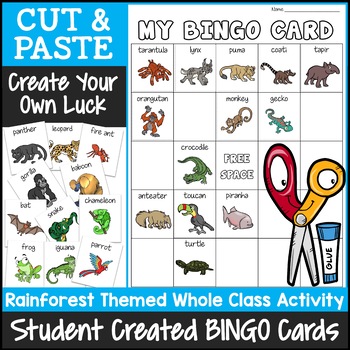 Preview of Rainforest Animals Bingo | Cut and Paste Activities Bingo Template