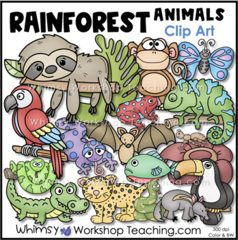 Rainforest Animals Clip Art - Whimsy Workshop... by Whimsy Workshop