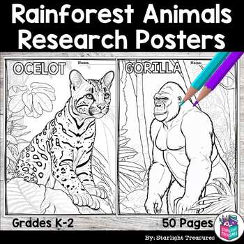 Preview of Rainforest Animals Research Posters, Coloring Pages - Animal Research Project