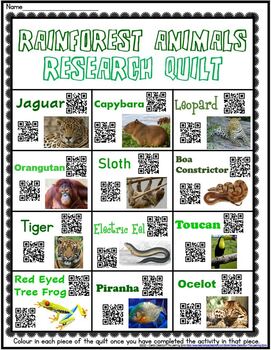 Preview of Rainforest Animals Research Quilt - NO PREP (Distance Learning)