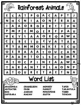 rainforest animals word search by teaching with a louisiana twist