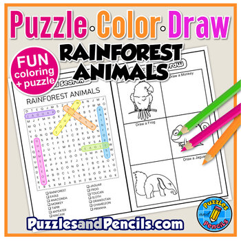 Rain Forest Activity Book for Kids: Puzzle, Coloring Pages, Word Search,  Crosswords, Cryptography, Cut and Paste, Mazes, How to Draw | Tropical  Themed