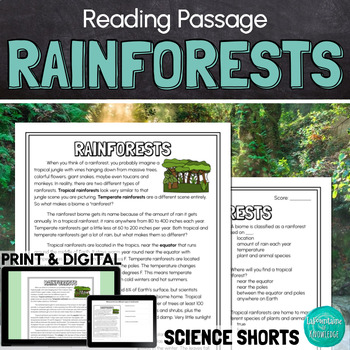 Preview of Rainforests Biome Reading Comprehension Passage PRINT and DIGITAL